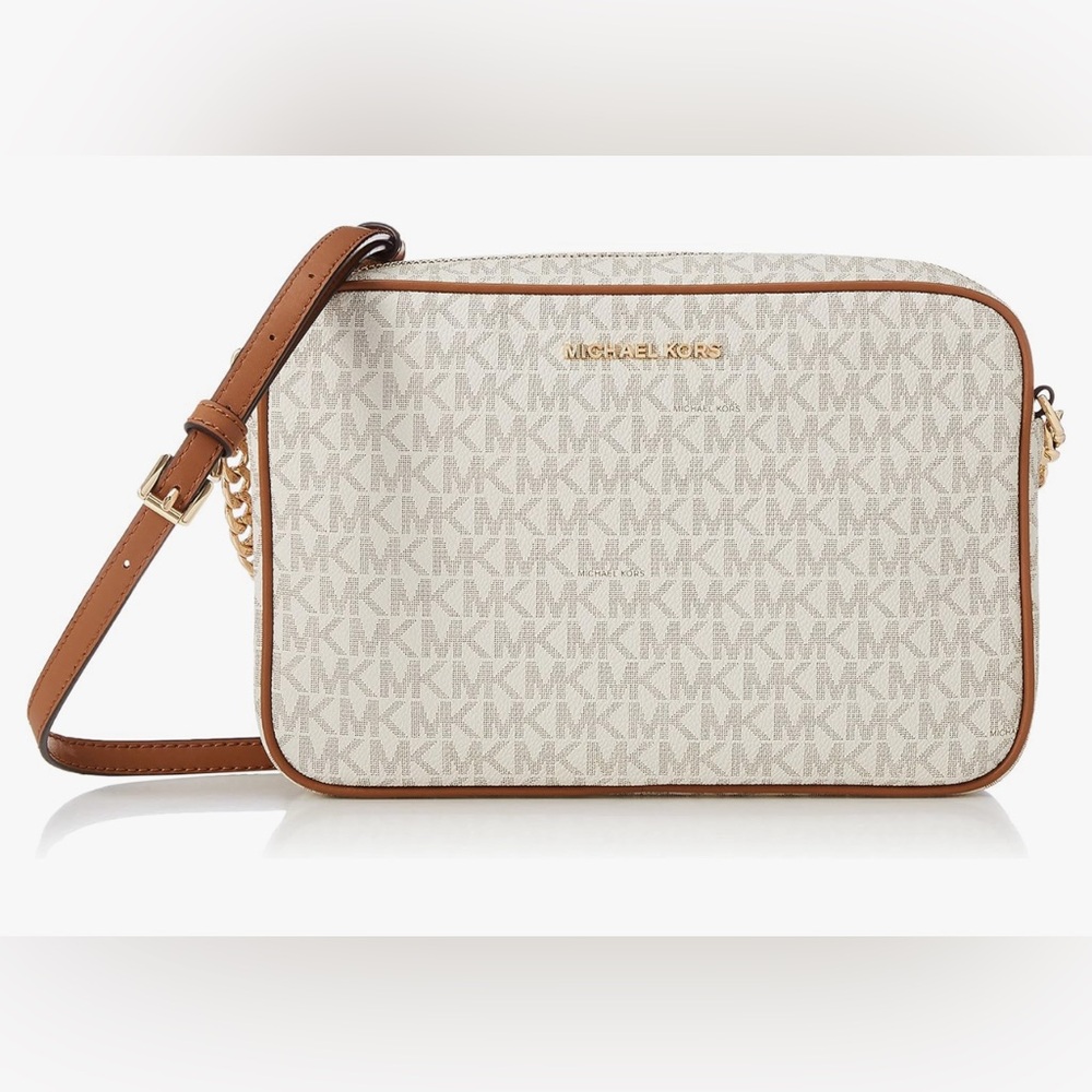 Michael Kors Jet Set leather crossbody bag White, Leather Preloved (Used)